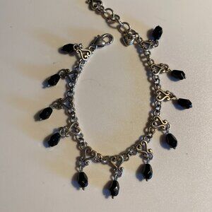 RETIRED Brighton Silver Hearts Black Beaded Bracelet with Faceted Crystal Charms
